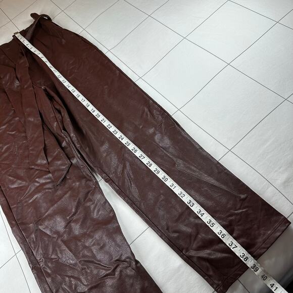 Commando Pants Womens Medium Oxblood Brown Faux Leather Vegan Paperbag Waist - Picture 10 of 12